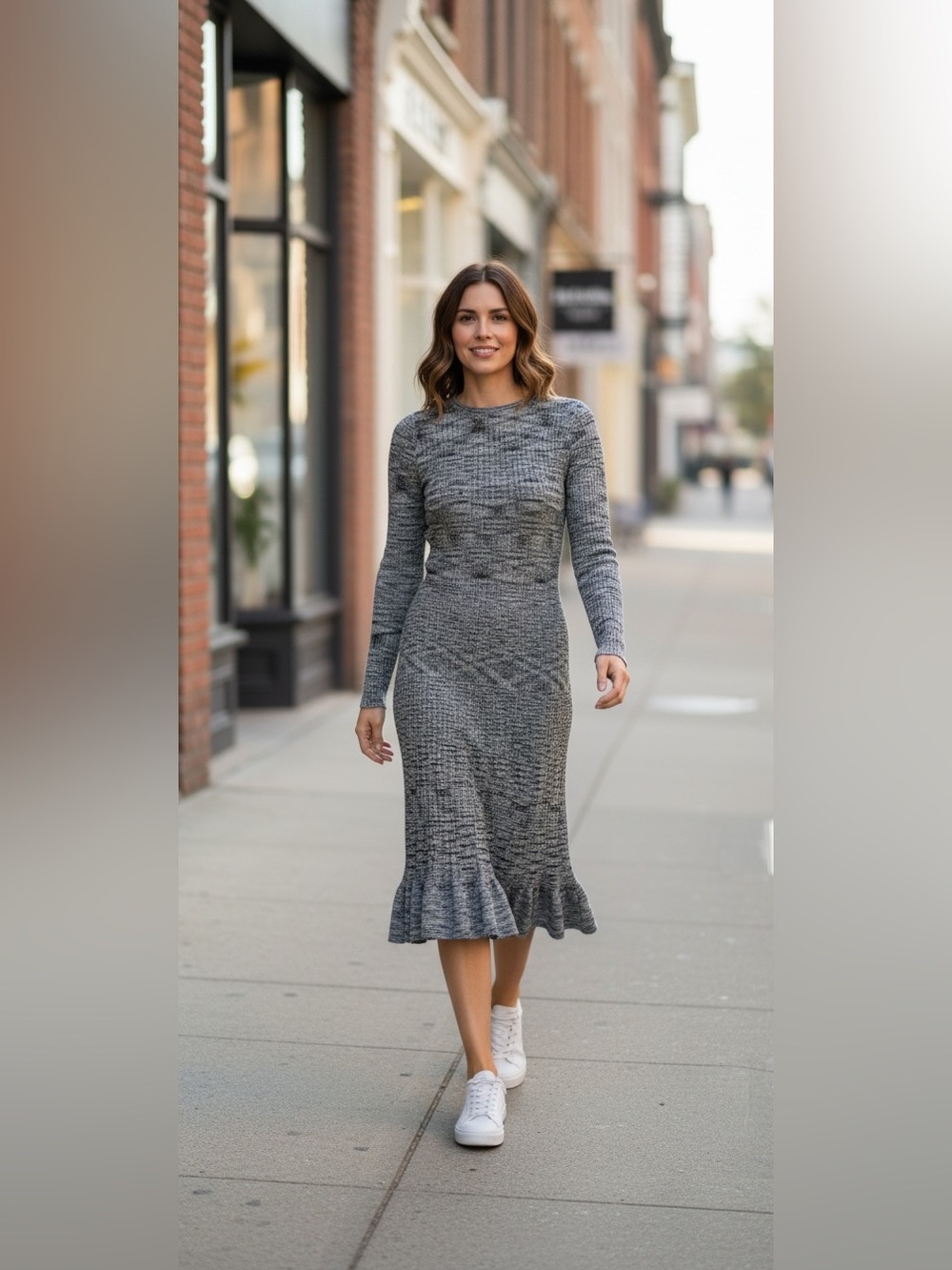 Hera Collection Long Sleeve Knit Dress - Gray